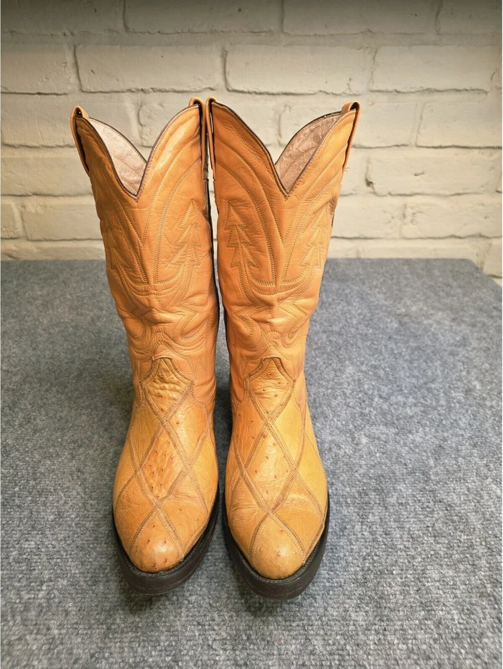 Vtg Rare Bull Rider Full Quill Ostrich Cowboy Boots Men's 9.5 E Exotic Yellow